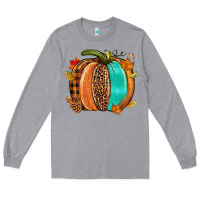 Heather Grey Fall leopard pumpkin Long Sleeve Tee - NancyCooperArtShop