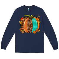 Navy Fall leopard pumpkin Long Sleeve Tee - NancyCooperArtShop