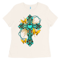 Bone cross with heart shaped gemstone and butterfly Ladies Tee - texasbilliewilder
