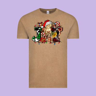 Joy And Cow Christmas Candies And Letters Vintage Tee Designed By Adodesignshop