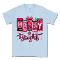 Dusty Blue merry and bright pink Christmas Classic Tee - Jasminsmagicworld