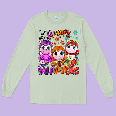 Happy Hallothanksmas Unicorns Long Sleeve Tee Designed By Nancycooperartshop