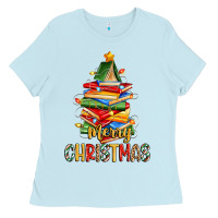 Baby Blue book christmas tree merry christmas Ladies Tee - Zillion Design Studio
