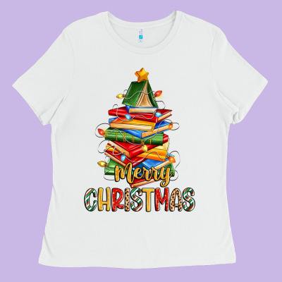 Book Christmas Tree Merry Christmas Ladies Tee Designed By Zillion Design Studio