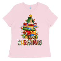 Bubblegum Pink book christmas tree merry christmas Ladies Tee - Zillion Design Studio