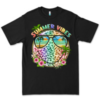 Black summer vibes with smile face and leopard Premium Tee - texasbilliewilder