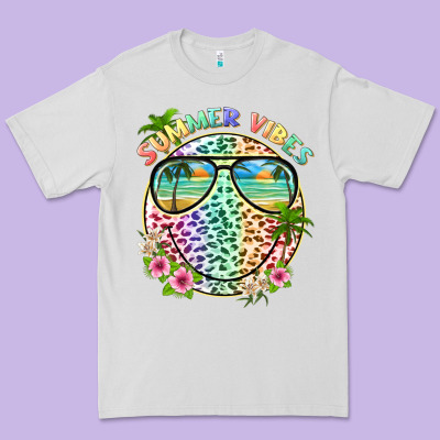 Summer Vibes With Smile Face And Leopard Premium Tee Designed By Texasbilliewilder