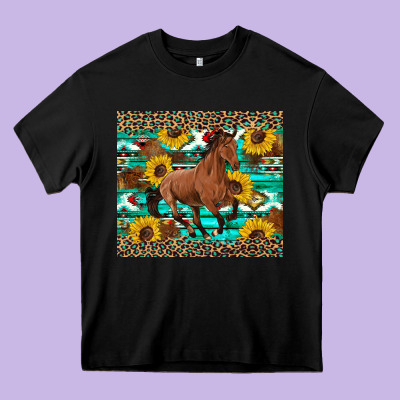 Western Horse Sunflowers Heavy Core Tee Designed By Artiststas