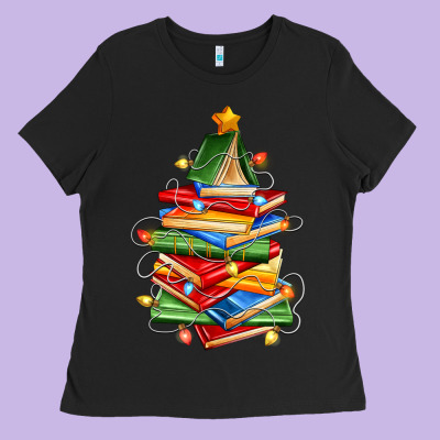 Book Christmas Tree Ladies Tee Designed By Zillion Design Studio