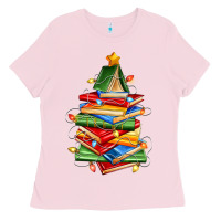 Bubblegum Pink book christmas tree Ladies Tee - Zillion Design Studio