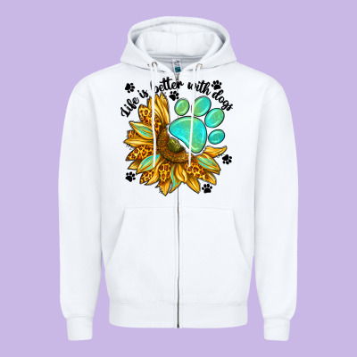 Life Is Better With Dogs Zipper Hoodie Designed By Nancycooperartshop