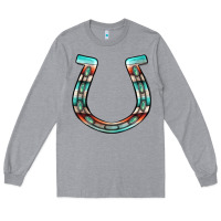 Heather Grey serape turquoise horseshoe Long Sleeve Tee - Jasminsmagicworld