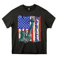 Asphalt usa flag with statue of liberty Heavy Core Tee - texasbilliewilder