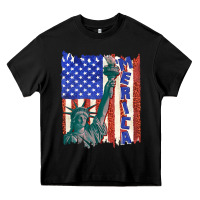 Black usa flag with statue of liberty Heavy Core Tee - texasbilliewilder