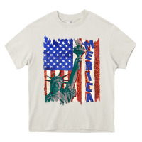 Cream usa flag with statue of liberty Heavy Core Tee - texasbilliewilder
