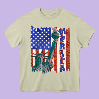 Usa Flag With Statue Of Liberty Heavy Core Tee Designed By Texasbilliewilder