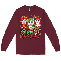 Burgundy Merry Christmas unicorns Long Sleeve Tee - NancyCooperArtShop