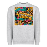 School Bus And Leopar Seamless Pattern Heavyweight Sweatshirt | Teevron