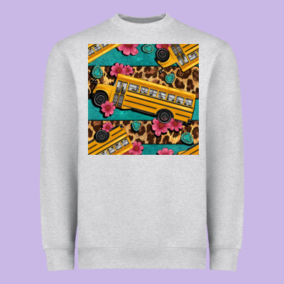 School Bus And Leopar Seamless Pattern Heavyweight Sweatshirt Designed By Bundleandbundleshop