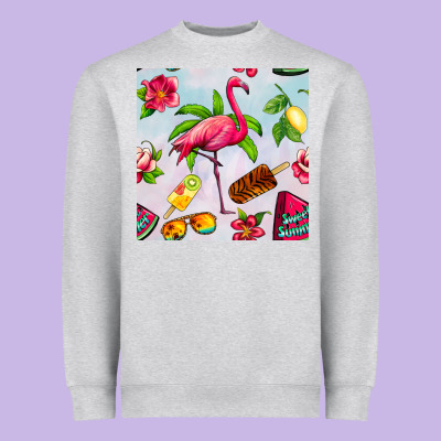 Sweet Summer Flamingo Seamless Pattern Heavyweight Sweatshirt Designed By Bundleandbundleshop