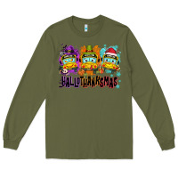 Army Green Happy Hallothanksmas school bus Long Sleeve Tee - NancyCooperArtShop