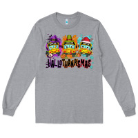 Heather Grey Happy Hallothanksmas school bus Long Sleeve Tee - NancyCooperArtShop