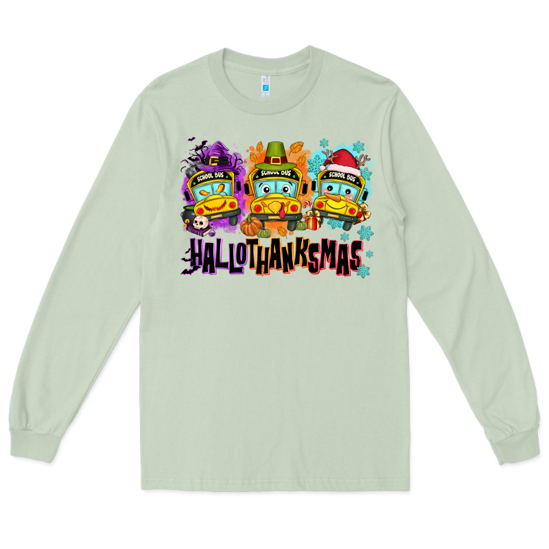 Happy Hallothanksmas School Bus Long Sleeve Tee by NancyCooperArtShop | Teevron