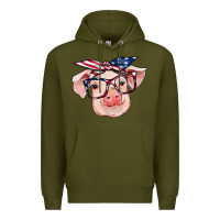 Army Green american flag with pig Premium Hoodie - RanaPortraitStore