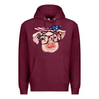 Burgundy american flag with pig Premium Hoodie - RanaPortraitStore