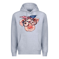 Heather Grey american flag with pig Premium Hoodie - RanaPortraitStore