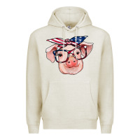 Oatmeal Heather american flag with pig Premium Hoodie - RanaPortraitStore