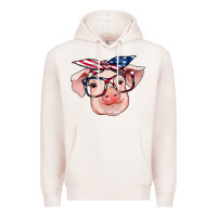 Pale Pink american flag with pig Premium Hoodie - RanaPortraitStore