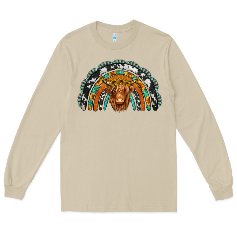 Turquoise Cowhide Sunflower Headband Highland Cow Long Sleeve Tee by Jasminsmagicworld | Teevron