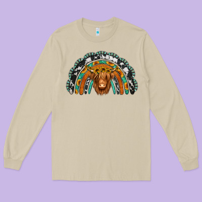 Turquoise Cowhide Sunflower Headband Highland Cow Long Sleeve Tee Designed By Jasminsmagicworld