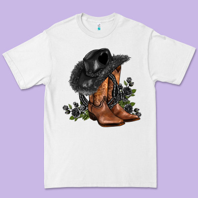 Black Cowgirl  And Roses Premium Tee Designed By Adodesignshop