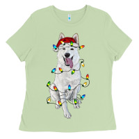 Matcha Christmas White Shepherd With Christmas Lights Ladies Tee - RanaPortraitStore