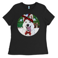 Black Christmas White Shepherd With Cowhide Ladies Tee - RanaPortraitStore