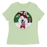 Matcha Christmas White Shepherd With Cowhide Ladies Tee - RanaPortraitStore