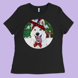 Christmas White Shepherd With Cowhide Ladies Tee Designed By Ranaportraitstore