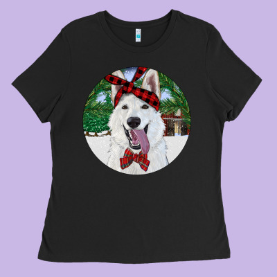 Ladies Tee Christmas White Shepherd With Cowhide