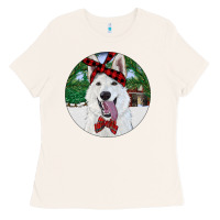 Bone Christmas White Shepherd With Cowhide Ladies Tee - RanaPortraitStore