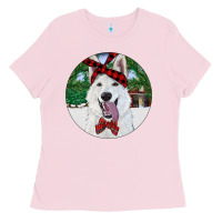 Bubblegum Pink Christmas White Shepherd With Cowhide Ladies Tee - RanaPortraitStore