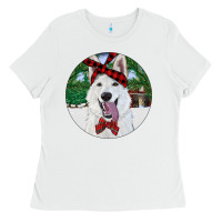 White Christmas White Shepherd With Cowhide Ladies Tee - RanaPortraitStore