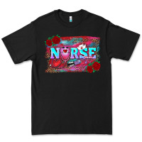 Black valentine's day nurse with leopard and turquoise background Premium Tee - RanaPortraitStore
