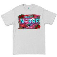Dove Grey valentine's day nurse with leopard and turquoise background Premium Tee - RanaPortraitStore