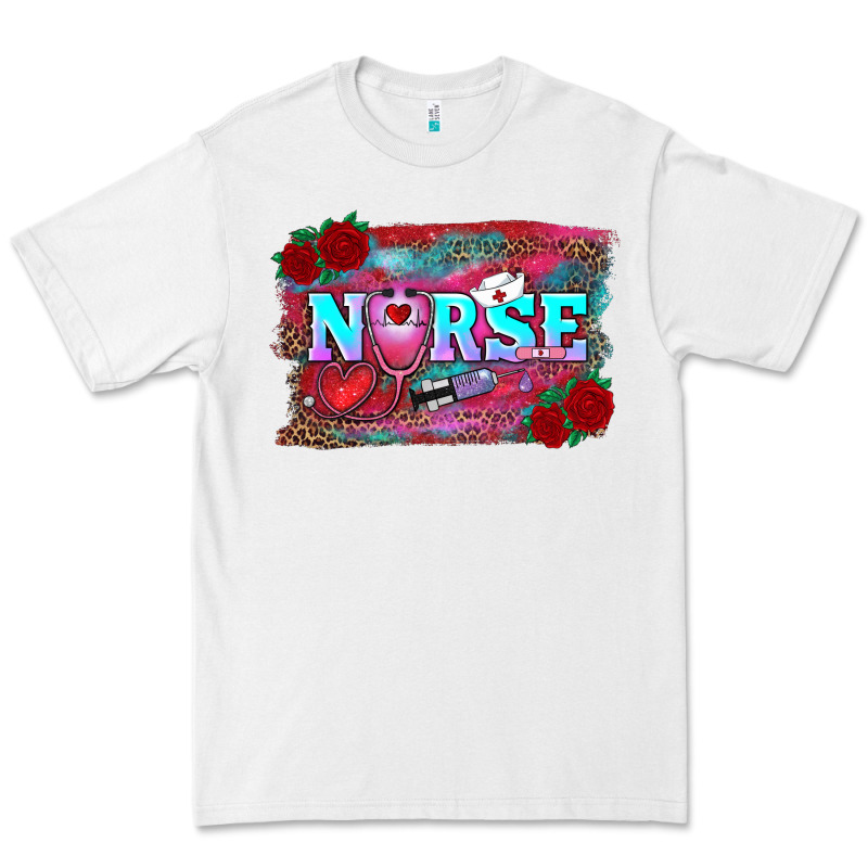 Valentine's Day Nurse With Leopard And Turquoise Background Premium Tee by RanaPortraitStore | Teevron