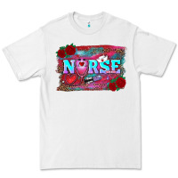White valentine's day nurse with leopard and turquoise background Premium Tee - RanaPortraitStore