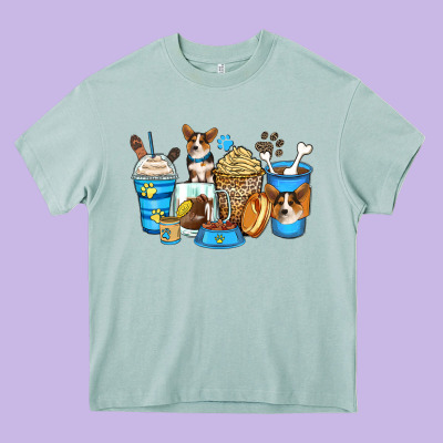 Corgi Coffee Cups Heavy Core Tee Designed By Zillion Design Studio