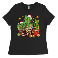 Black Christmas cactus Ladies Tee - Zillion Design Studio