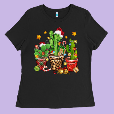 Christmas Cactus Ladies Tee Designed By Zillion Design Studio